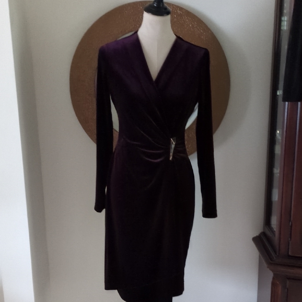 Calvin Klein Stunning V Neckline Purple Dress